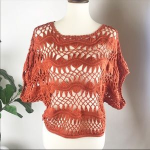 Puff and Bear open crochet dolman sleeve sweater